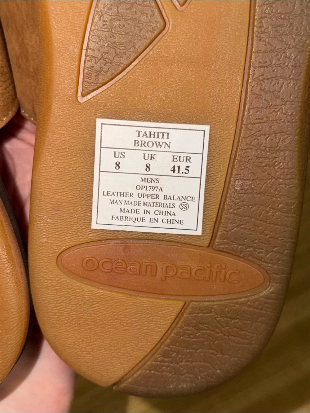 OP ocean pacific Men's size 8 slides slip on Tan Brown Leather Slide Sandals